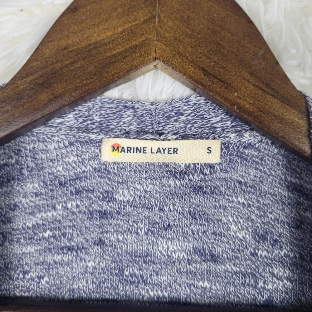 Marine Layer Womens Blue Marled Cotton Open Front Cardigan Sweater Pockets Small